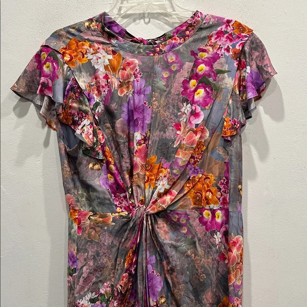 AllSaints Jemille Lucia Silk-Blend Mini Dress size 10 floral high neck sexy - Picture 6 of 12